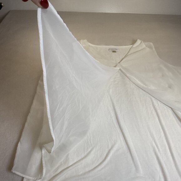 Calvin Klein 1X White Contemporary Sleeveless Top V Neck Stretch Sheer Overlay - Picture 5 of 9